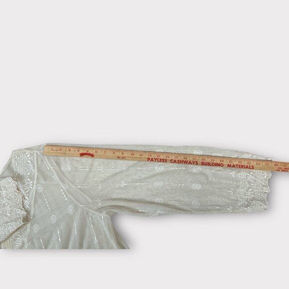 Avenue Womens 22/24 Romantic Sheer Chiffon Lace Floral Tunic Blouse Bell Sleeves - Picture 6 of 8